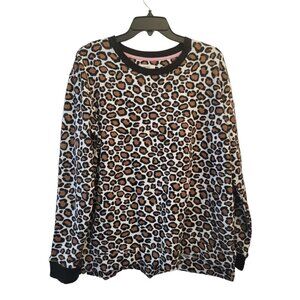 Kensie Super Soft Leopard Print Pajama Athleisure Fleece Top, Large